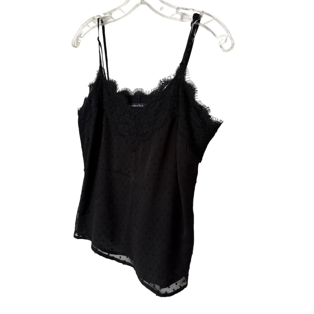 Abercrombie & Fitch Black Lace Cami XS Y2K Sheer Swiss Dot Eyelash Camisole